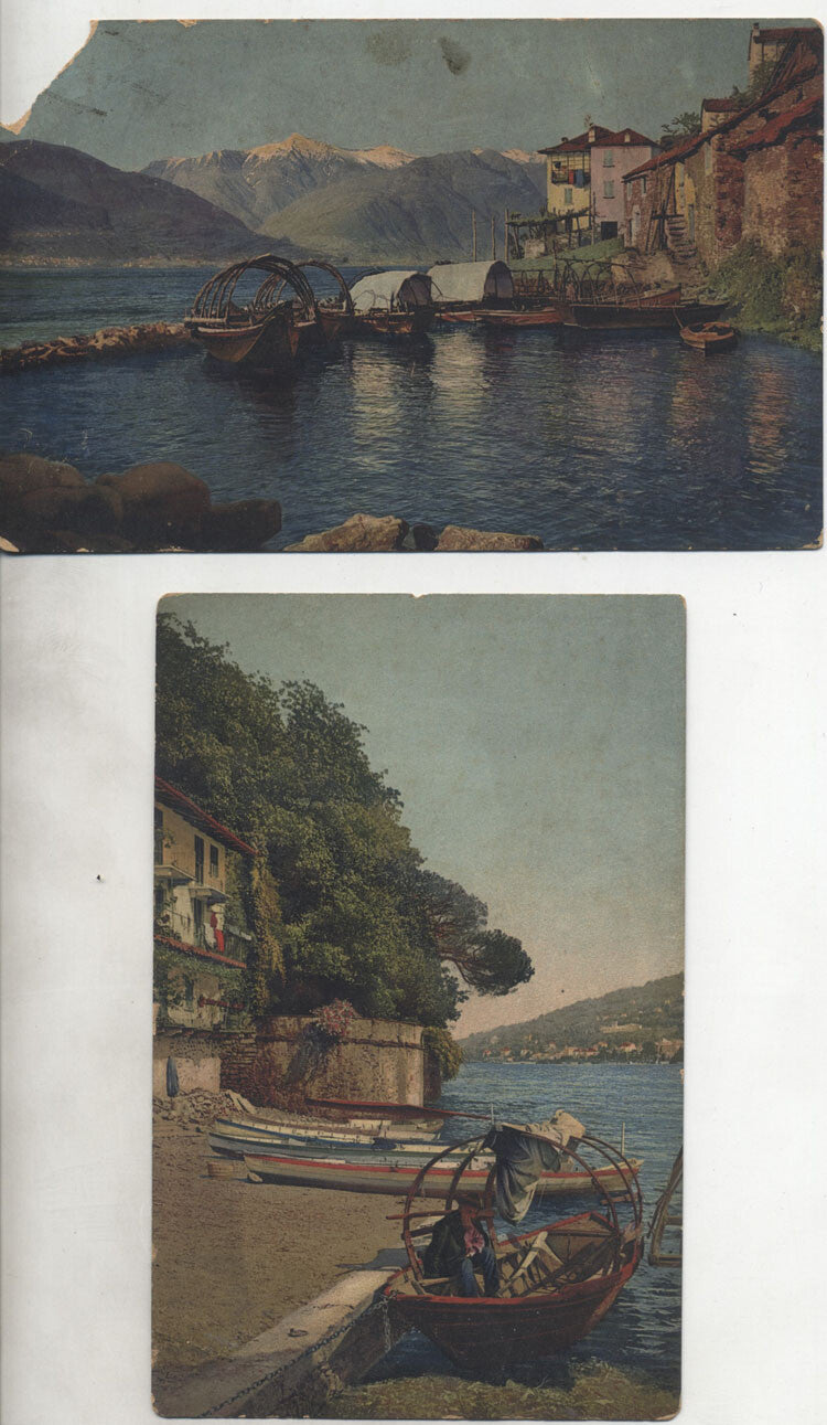 COLOR PHOTO ON POSTCARDS OF LAKE MAGGIORE , RANZO, BELLA ISLAND - SET OF TWO