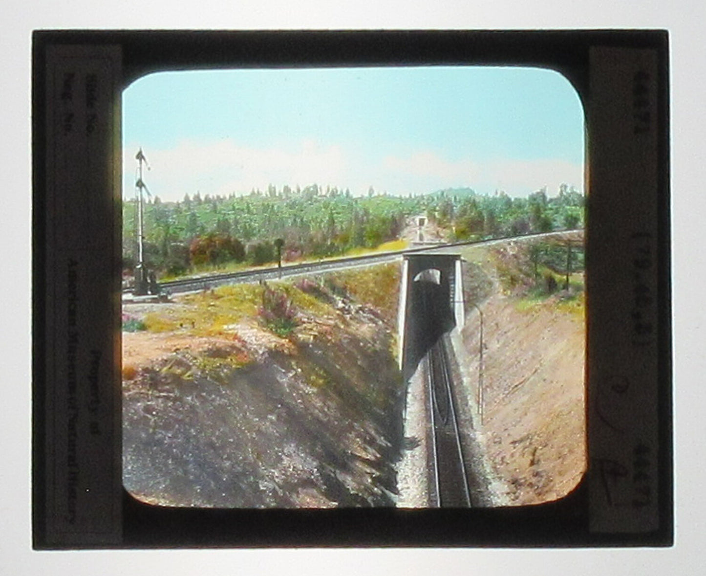 Vintage Hand-Colored Glass Photo on Lantern Slide - High Sierra Rail, 3.25x4 in,