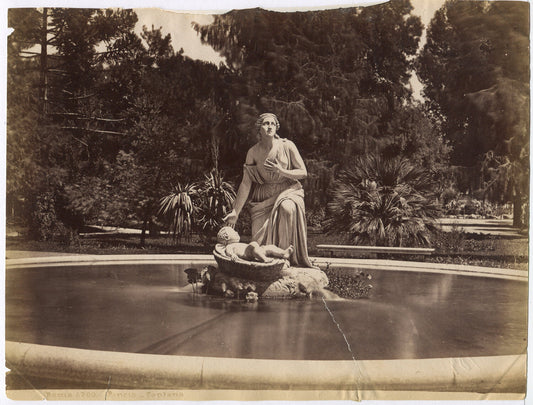 THE MOSES STORY DEPICTED AT FOUNTAIN STATUE. ROME. UNMOUNTED ALBUMEN.