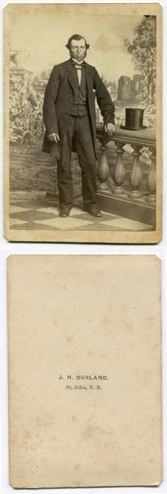 FUZZY FACED MAN W/TOP HAT. PAINTER BACKGROUND. CDV. ST. JOHN, N.B. CANADA.