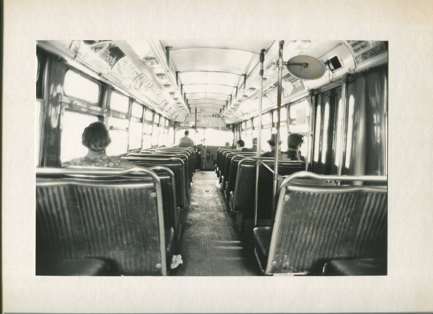 PORT AUTHORITY TRANSIT, PGH, PA. BUS INTERIOR. B&W PHOTO, 1970s.