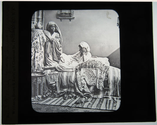 ALGERIAN WOMEN IN DOMESTIC SETTING. LANTERN SLIDE.