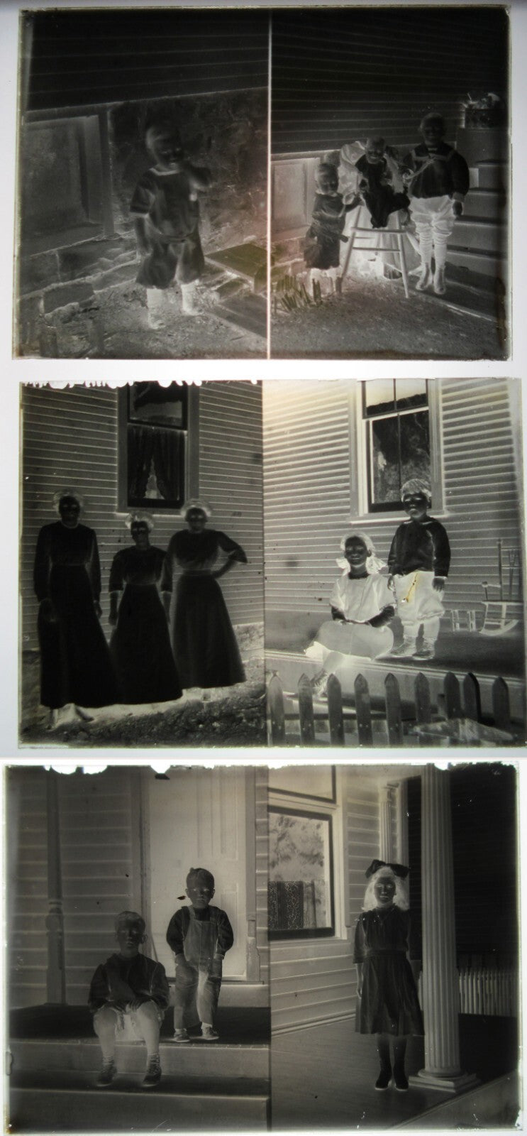 Original Vintage 5x7 Glass Negative Women and Children on Front Porch Photo