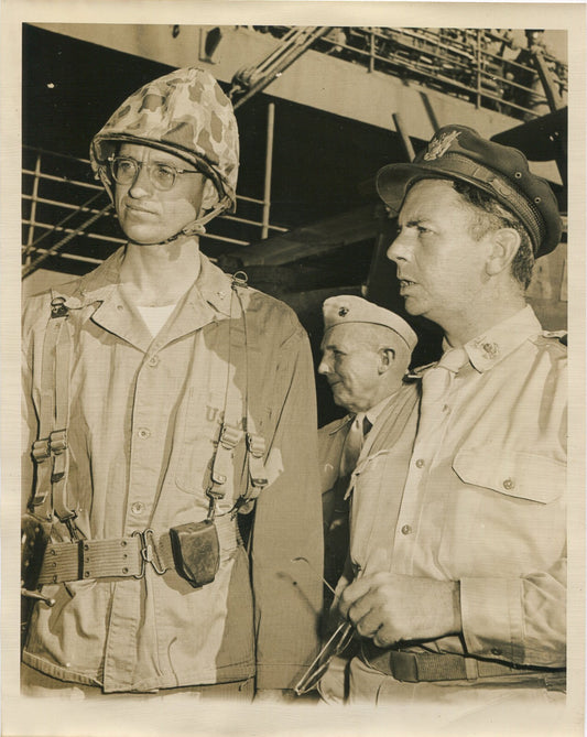 U.S. MILITARY ABOARD NAVY SHIP. WWII. (8X10 REPRINT)