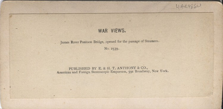 CIVIL WAR STEREOVIEW OF PONTOON BRIDGE OPENED - JAMES RIVER