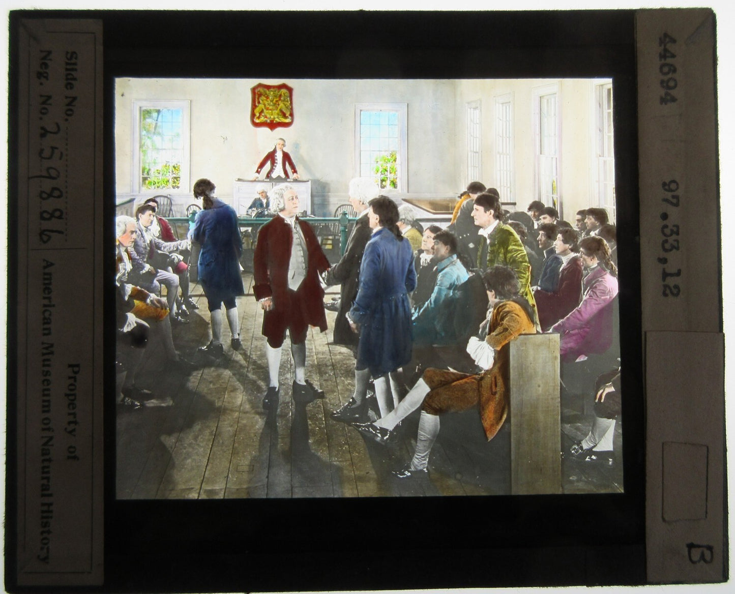 ACTORS PORTRAY 1ST CONTINENTAL CONGRESS. TINTED LANTERN SLIDE.