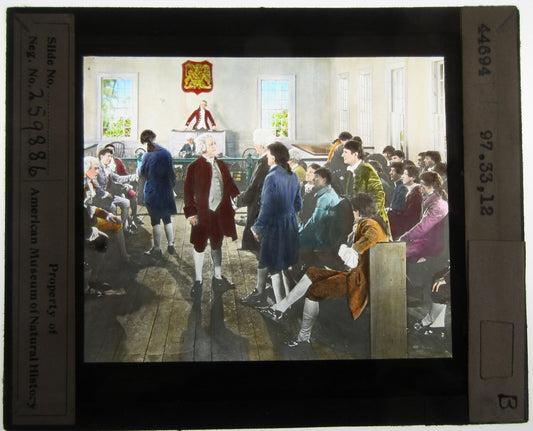 ACTORS PORTRAY 1ST CONTINENTAL CONGRESS. TINTED LANTERN SLIDE.
