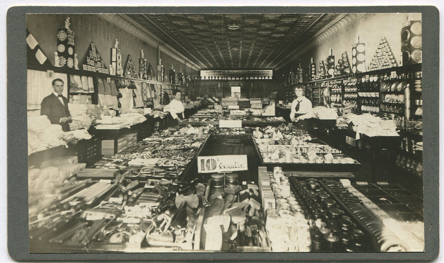 Vintage cabinet card photo of early 5 & 10 cent store interior - authentic original, Americana wall art & decor