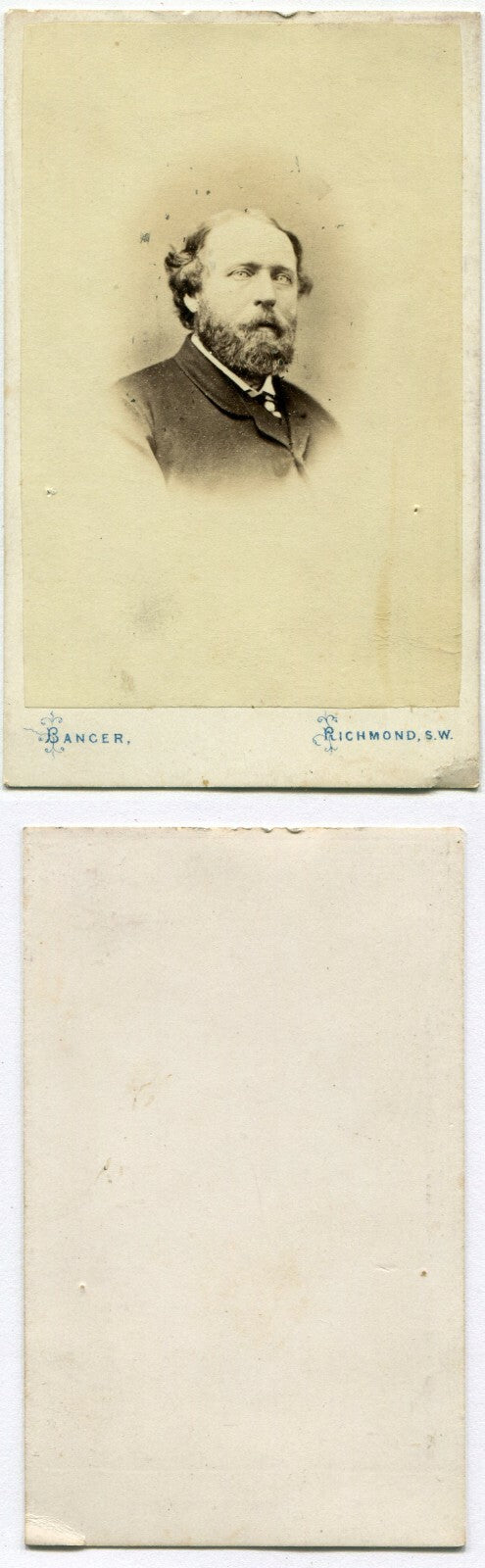 MAN W/FULL BEARD, WAVY HAIR. CDV. LONDON, ENGLAND.