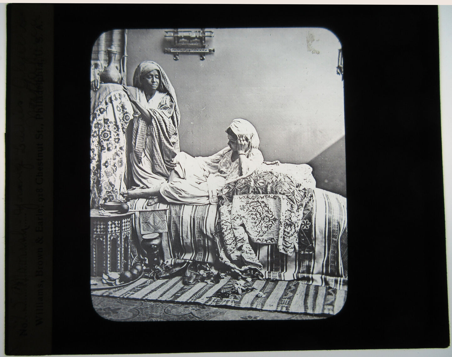 Vintage Algerian Women in Domestic Setting Lantern Slide - Original Old Photo, 3.25x3.5 in, good condition
