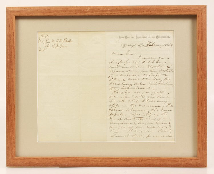 CIVIL WAR DOCUMENT, WILLIAM BROOKS, MONONGAHALA, PA, 1864 - FRAMED