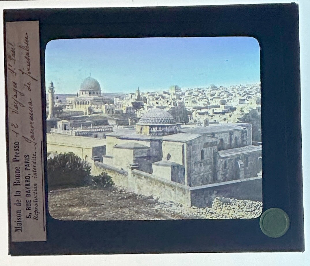 VINTAGE LANTERN SLIDE "Terre Sainte" Jerusalem 3.25X4IN