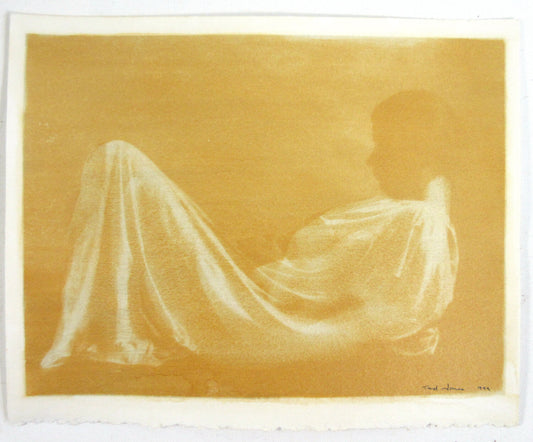 WOMAN IN REPOSE,BY TED JONES. GUM BICHROMATE 11X14 UNMOUNTED,WATERCOLOR PAPER.