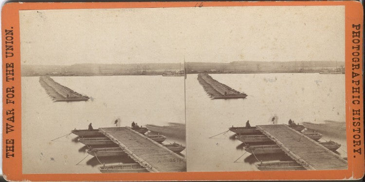 CIVIL WAR STEREOVIEW OF PONTOON BRIDGE OPENED - JAMES RIVER