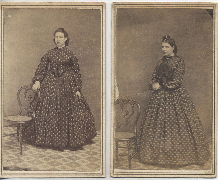 CIVIL WAR ERA PORTRAITS OF WOMEN IN BEAUTIFUL DRESSES W/ NAMES ON BACK