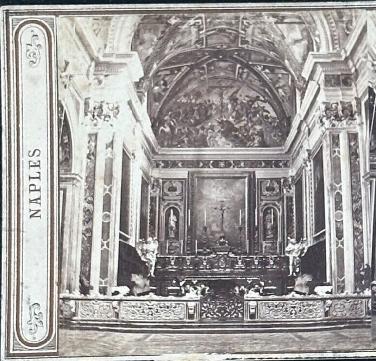 Vintage StereoView Card Church of Saint Martin Naples Italy 3.5x7in Rare