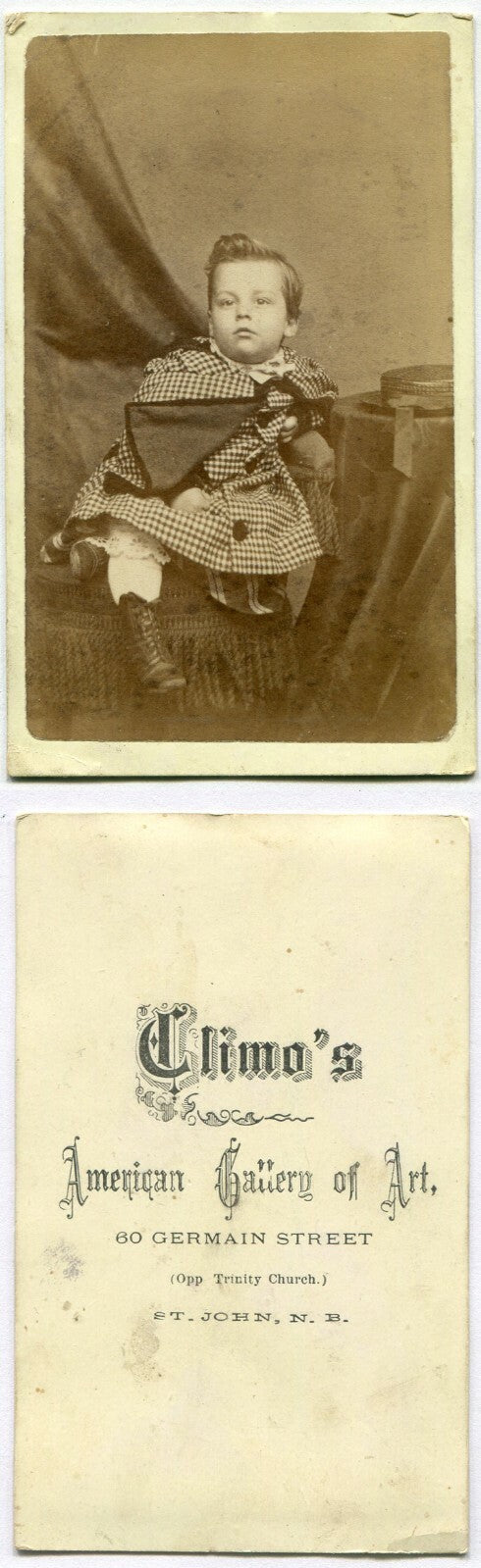 YOUNG CHILD W/STRONG FASHION SENSE. VERY DRAMATIC. CDV. ST. JOHN, NEW BRUNSWICK.