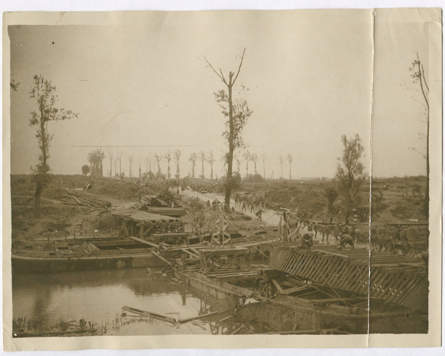 BRITISH BRIDGE THE YSER NEAR YPRES DURING ADVANCE NORTH. WWI.  (8x10 REPRINT)