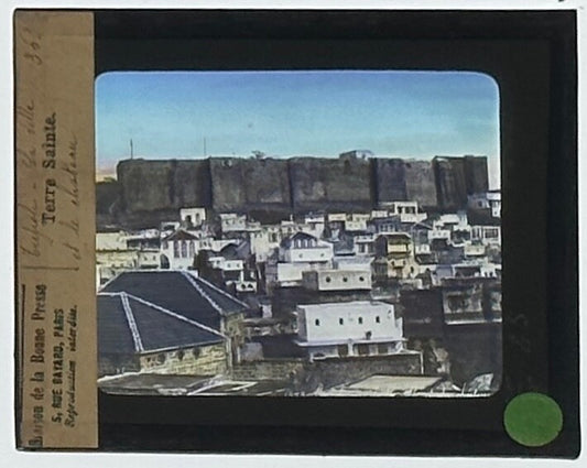 VINTAGE LANTERN SLIDE: "Terre Sainte" Lebanon, Tripoli  3.25X4IN  HAND TINTED