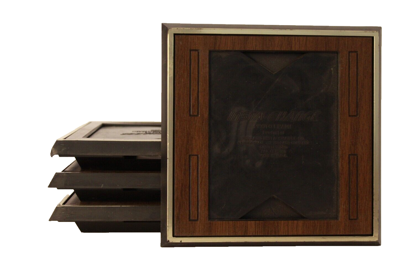 Vintage 1970s 6x6 Square Wood Picture Frames Set of 4 with Chrome Sides