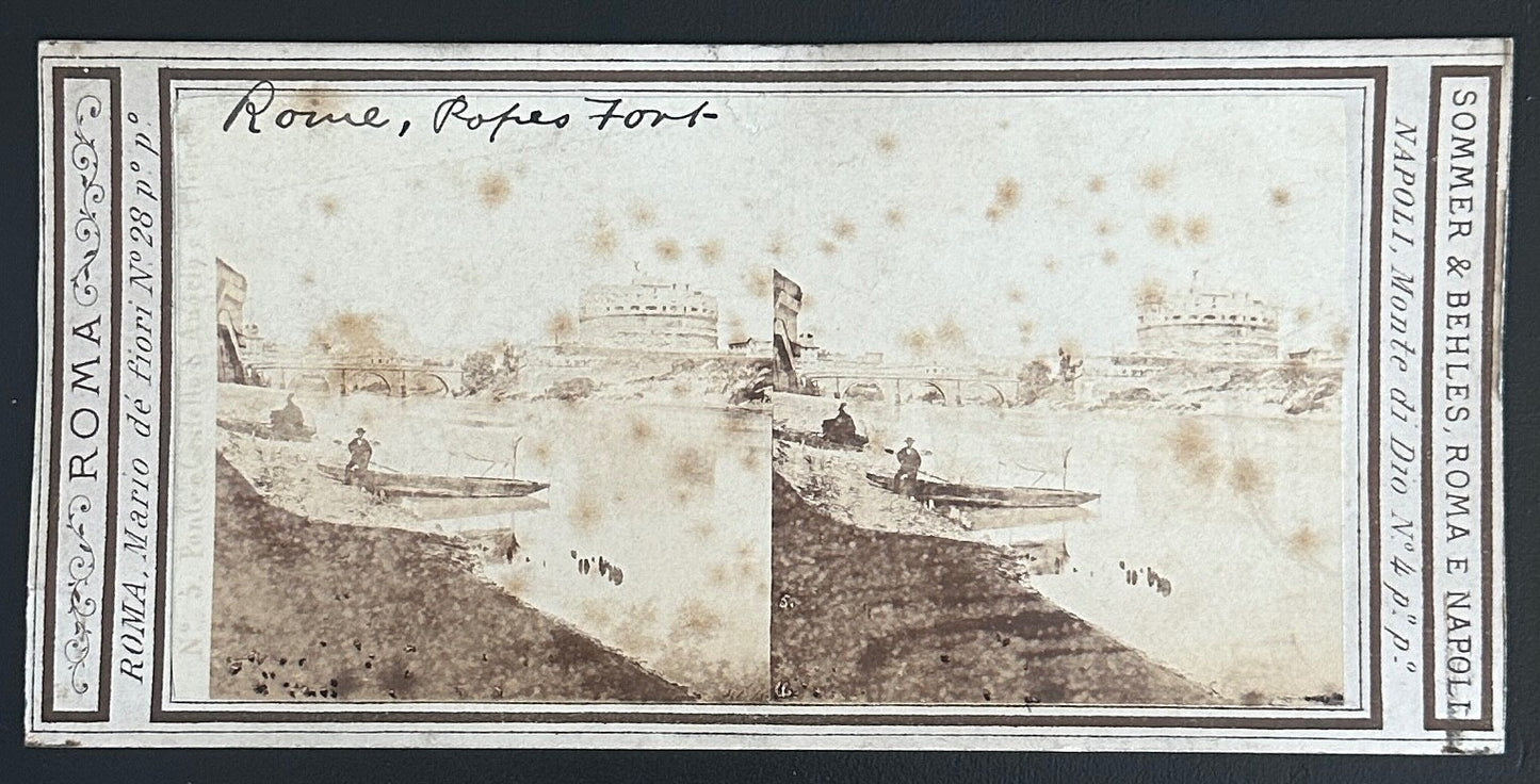 Vintage StereoView Card: ���Bridge of Castello, Rome Italy ��� 3.5x7in