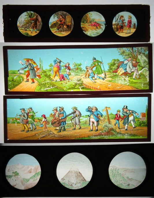 MAGIC LANTERN SLIDE.COMIC/DRAMATIC/LANDSCAPE SCENES. 4 SET.