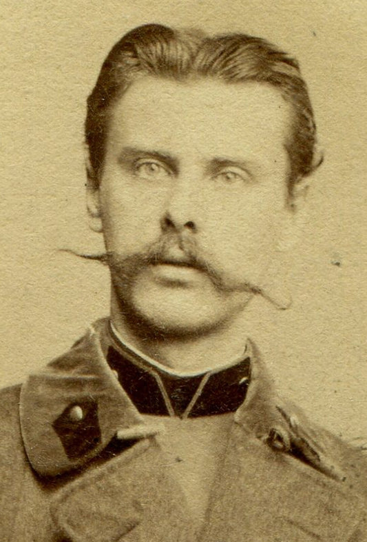 MAN W/VERY POINTY MUSTACHE, AND IN MILITARY UNIFORM. CDV. WIEN, AUSTRIA.