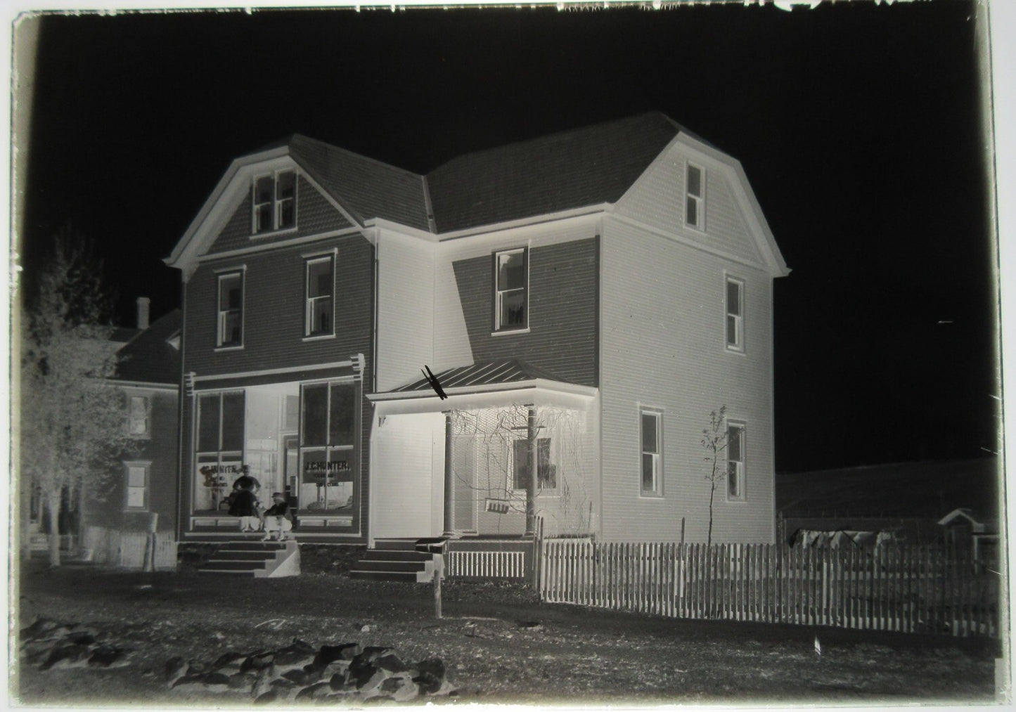 Vintage 5x7 Glass Plate Negative Storefront J C Hunter Confections Original
