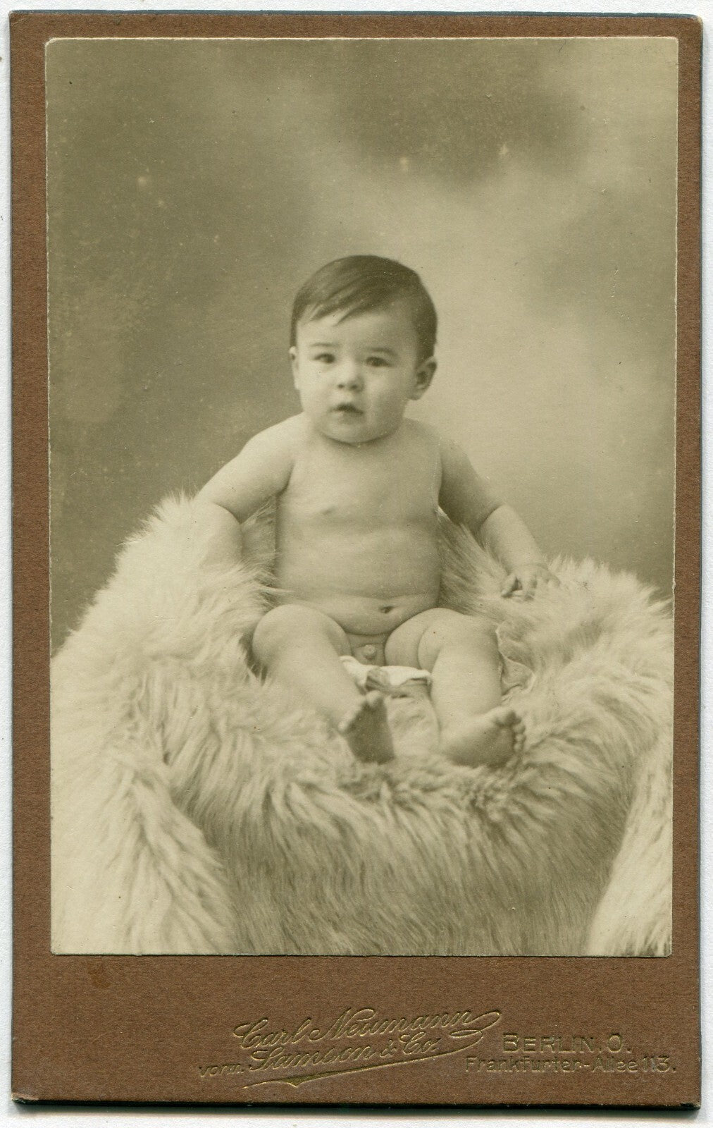 CUTE BABY ON FUR RUG. CDV.