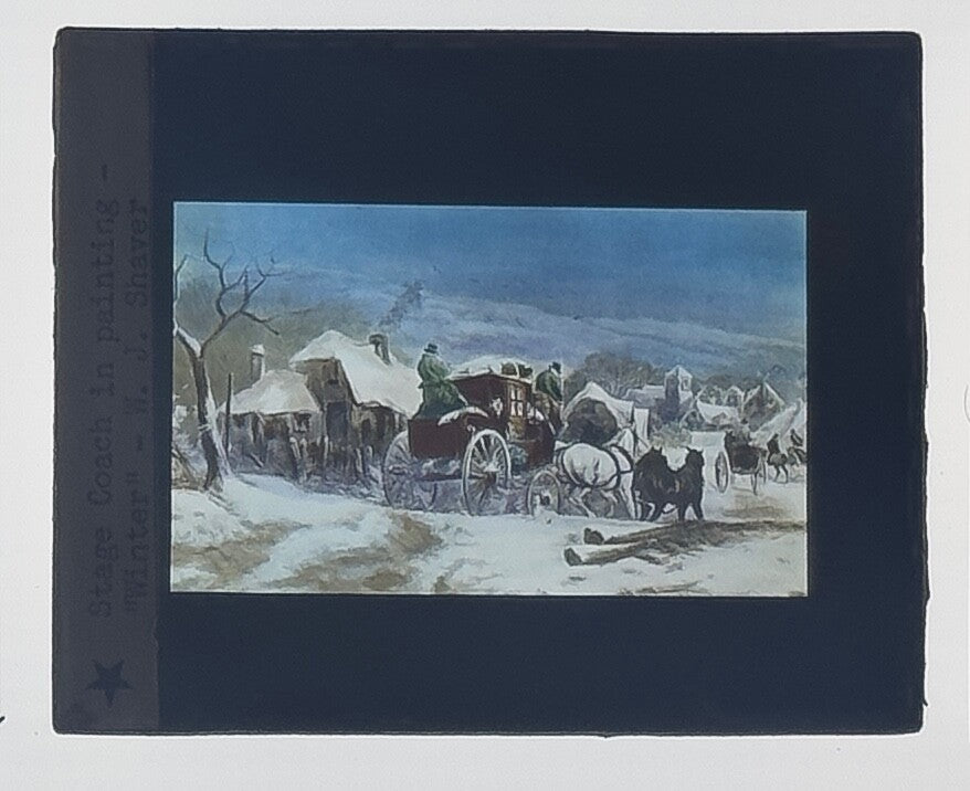 Vintage Lantern Slide Stage Coach Winter by W. J. Shaver 3.25x4 in