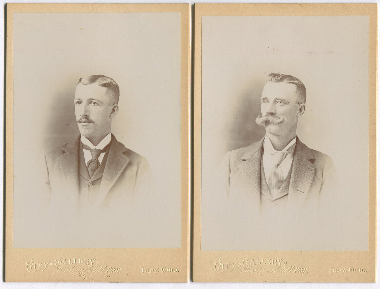 MEN WITH MUSTACHES. CABINET CARD 2 SET. TROY, OHIO.