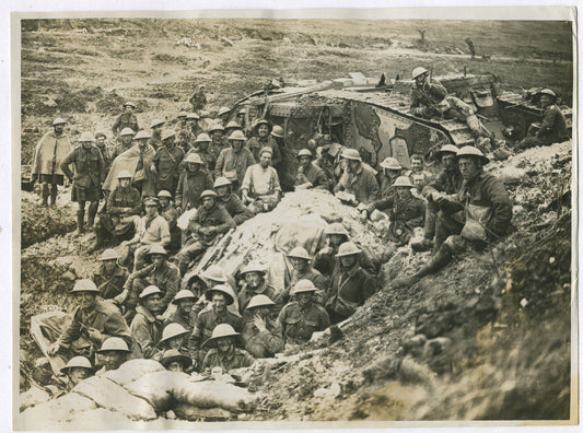Vintage WWI British Tank Unit on the Flanders Front 8x10 Photo Reprint - Western