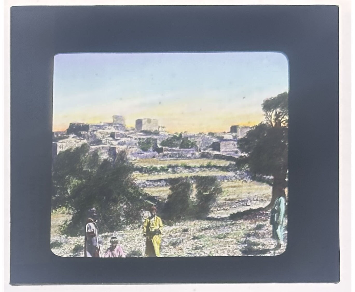 Vintage hand-tinted glass lantern slide, Gibeon: The Scene of Solomons