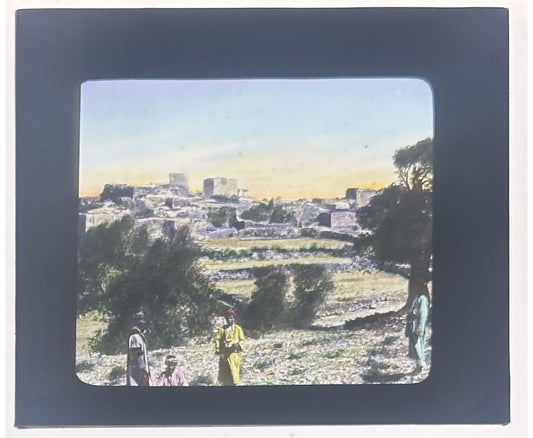Vintage hand-tinted glass lantern slide, Gibeon: The Scene of Solomons