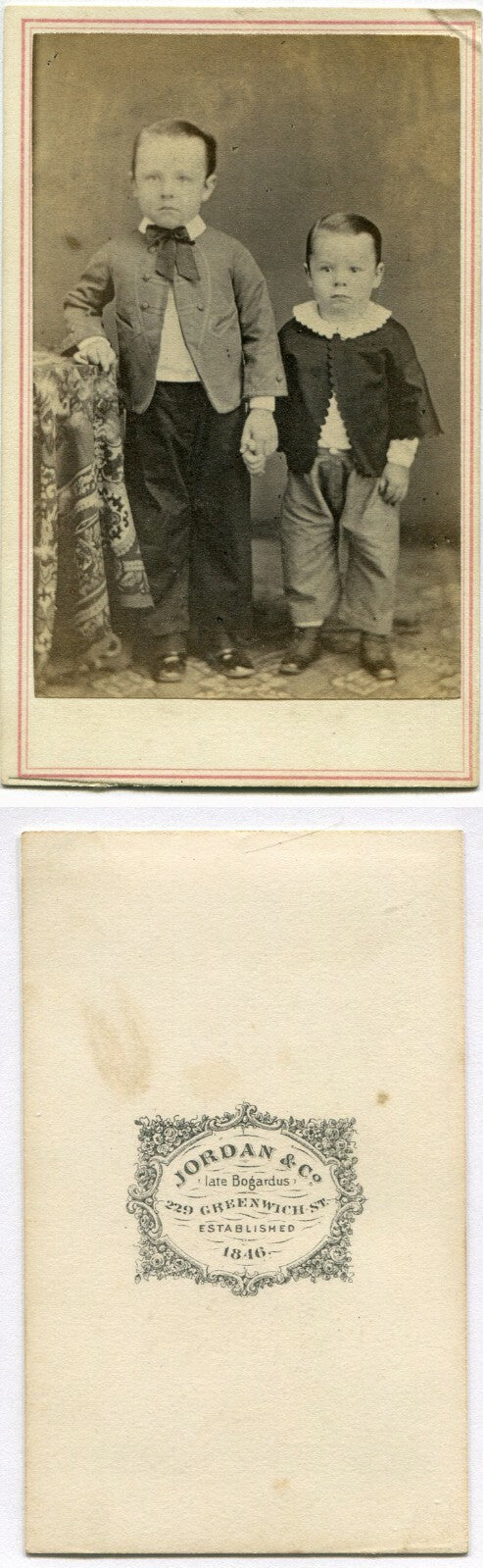 VERY YOUNG BROTHERS STANDING POSE, HOLDING HANDS. CIVIL WAR ERA CDV.