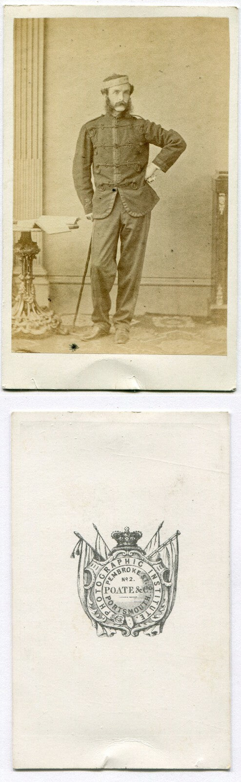 MAN WITH MUTTON CHOPS, ORNATE OUTFIT/UNIFORM. CDV. PORTSMOUTH, ENGLAND.