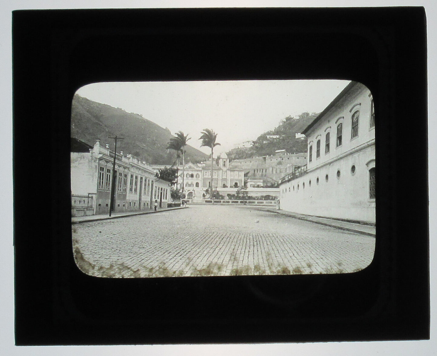 Vintage Street View Lantern Slide, Santos, Brazil – Photo on Glass Collectible