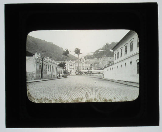Vintage Street View Lantern Slide, Santos, Brazil – Photo on Glass Collectible