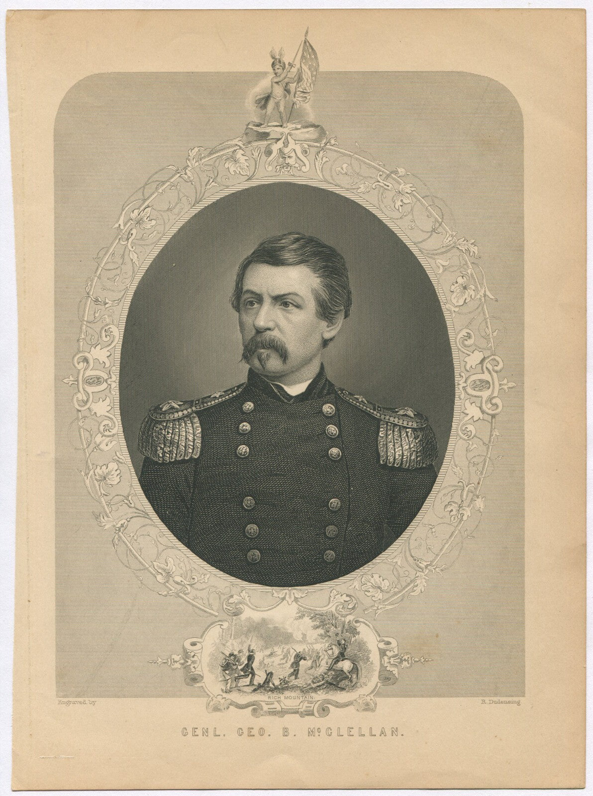 GEN.GEORGE McCLELLAN, USA. LITHOGRAPH 9.5X7 INCHES.