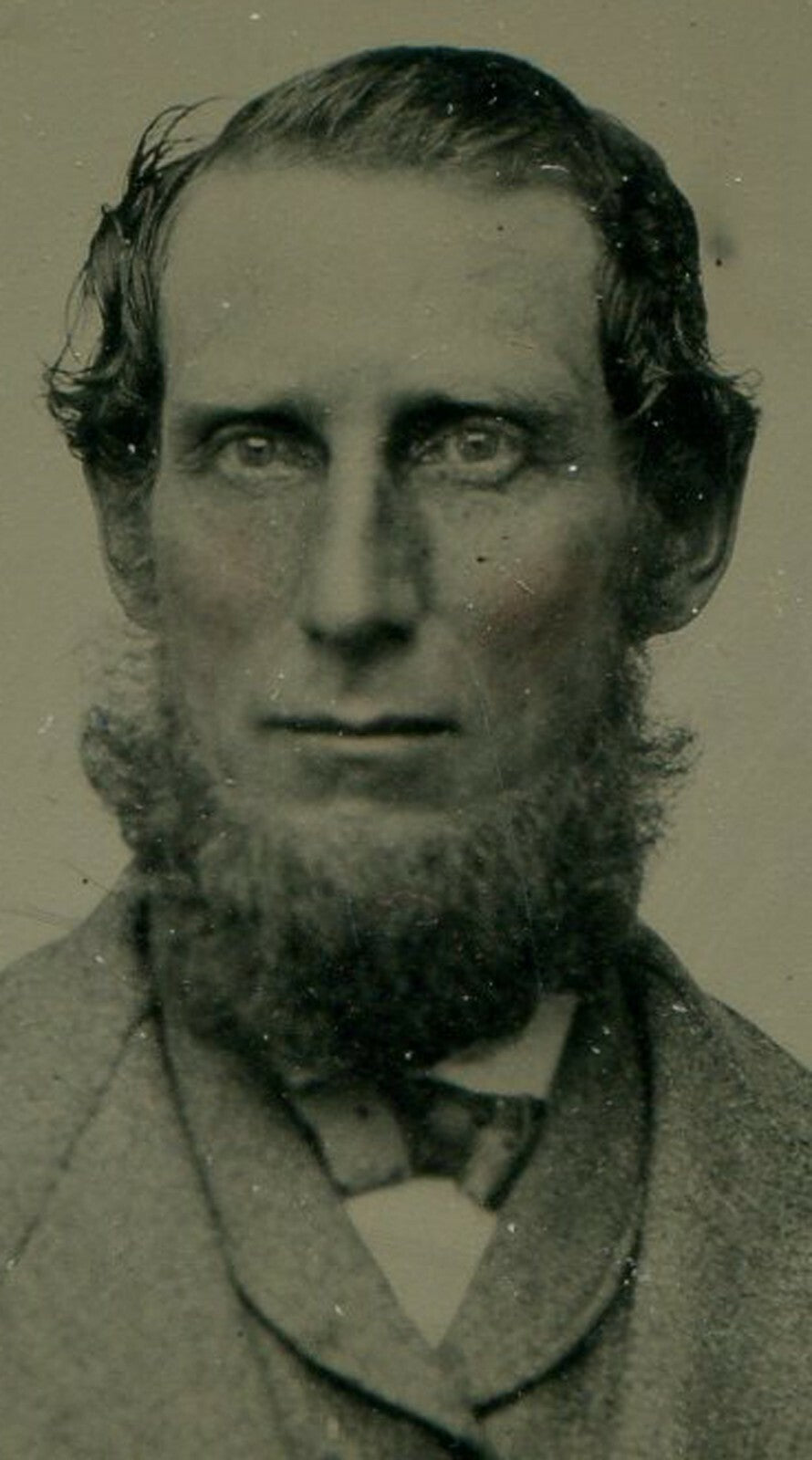 Vintage Tintype Photo - Strangely Handsome Bearded Man, Tinted, Period Paper Matte 3.75x2.5 in - Original, Not a Copy
