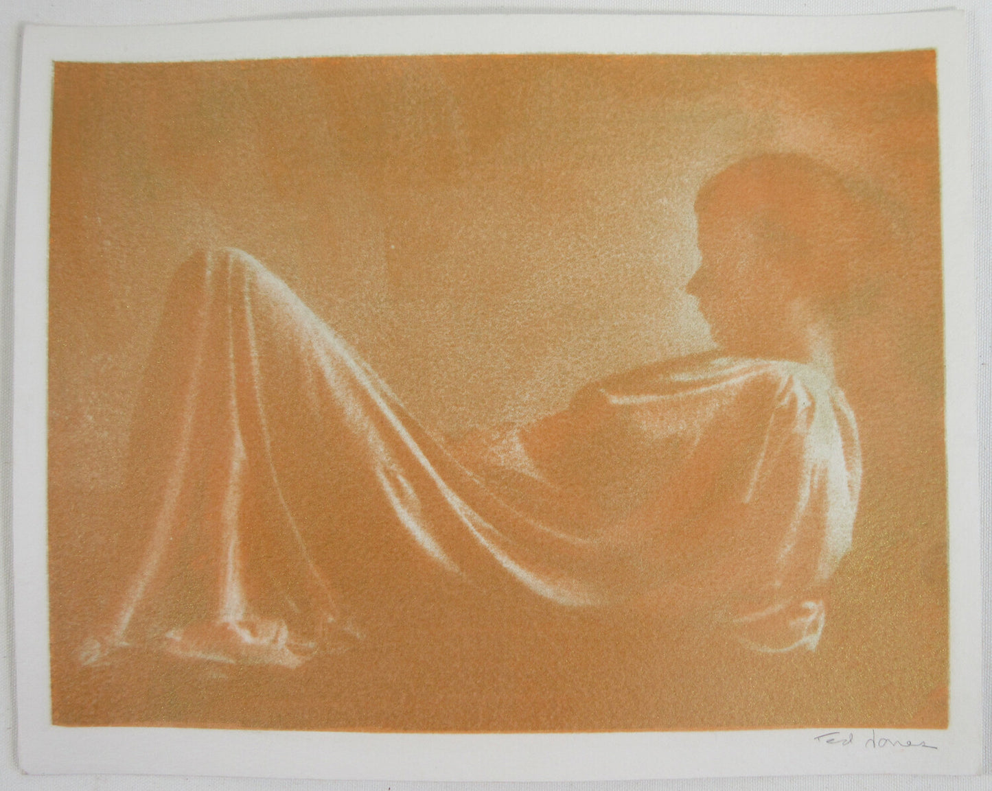 WOMAN IN REPOSE, BY TED JONES. GUM BICHROMATE 11X14 UNMOUNTED,WATERCOLOR PAPER.