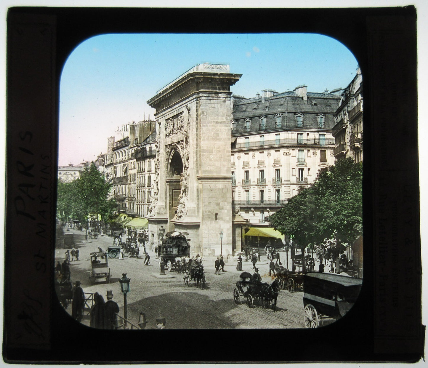 PORTE ST MARTINS, FRANCE. HAND COLORED PHOTO ON GLASS.