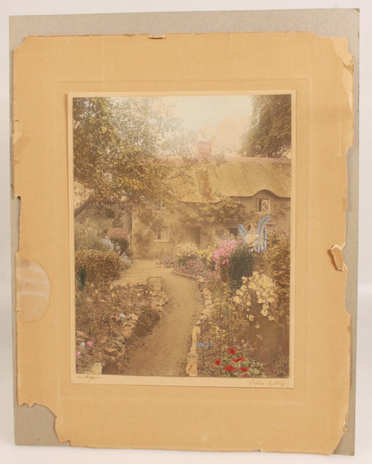 10X14 SIGNED PHOTO BY WALLACE NUTTING OF WOMAN IN BEAUTIFUL GARDEN