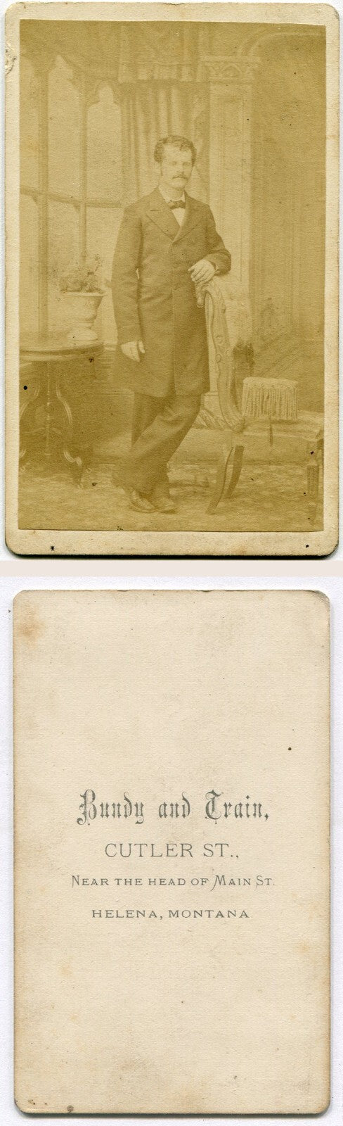 MAN W/HIGH FOREHEAD, WIDE LAPEL 3/4 LENGTH SUIT. CDV. HELENA, MONANTA.