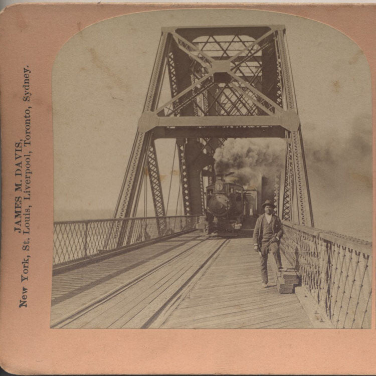 1901 STEREOVIEW OF THE GREAT BRIDGE W/ STEAM TRAIN CROSSING - MEMPHIS, TN
