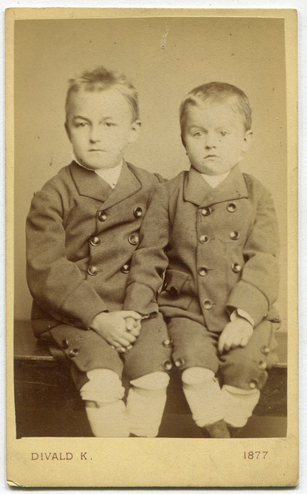 VERY YOUNG BROTHERS POSED HOLDING HANDS. CDV. WIEN, AUSTRIA.