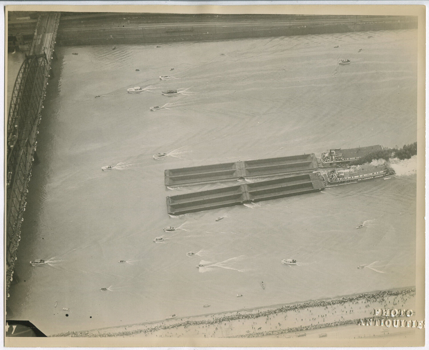 Vintage Pittsburgh River Barge Traffic Photo - Aerial 8x10 B/W, 1940s-1960s, Gerlach & Kasak