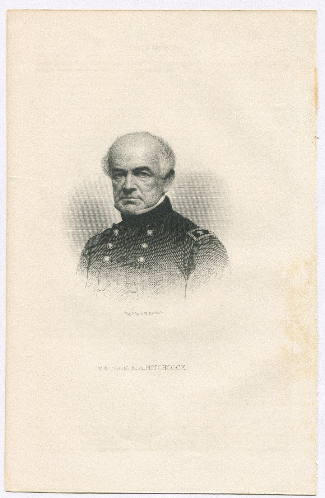 MAJ.GEN.E.A.HITCHCOCK, USA. LITHOGRAPH 9.5X6.25 INCHES.