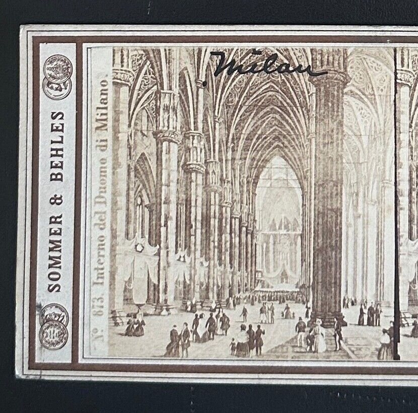 Vintage StereoView Card: Milan Italy ���Interno del Duomo di Milano ��� 3.5x7in