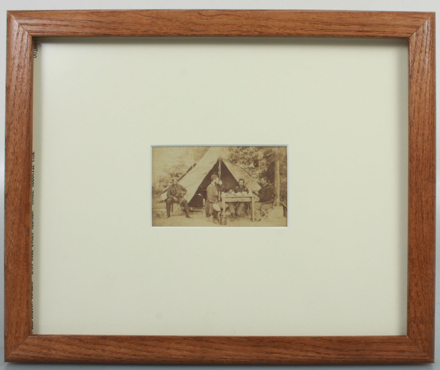 CIVIL WAR CDV. OFFICERS DINE, BLACK SOLDIER LOOKS ON. 8X10 FRAME/ARCHIVAL MAT.